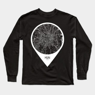 Milan, Italy City Map - Travel Pin Long Sleeve T-Shirt